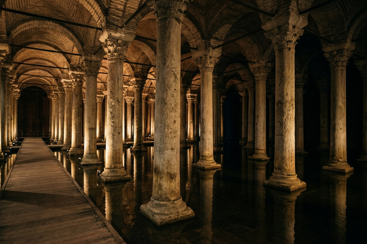 Die verborgene Schönheit der Basilika-Zisterne